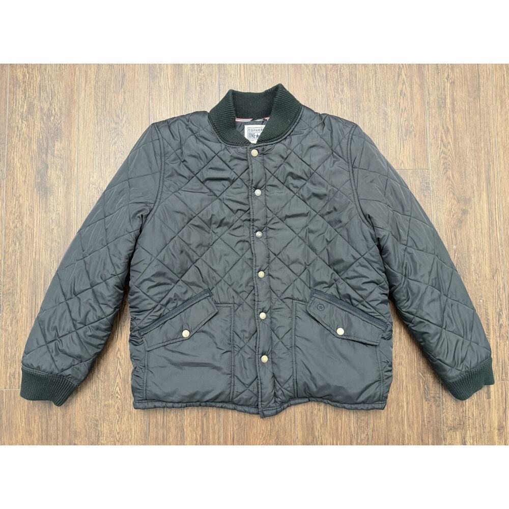 Vintage Converse One Star Quilted Jacket Black Snap Front Mens Large